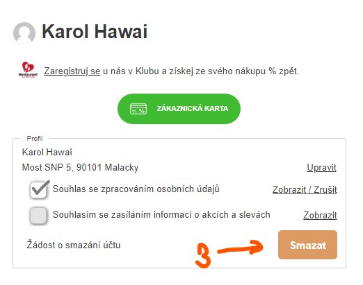 Detail profilu uživatele